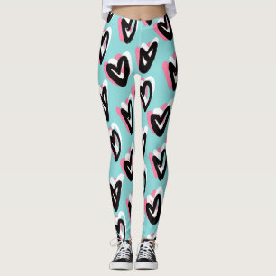 Söt inom Rosa och svart grafisk hjärtklappning Leggings