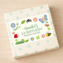 Söt insekts nyckelpiga fjäril barn 1-årsdag  rektangulärt klistermärke