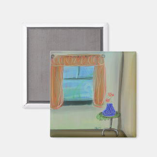 Söt Insida med Orange Gardiner Original Art Magnet