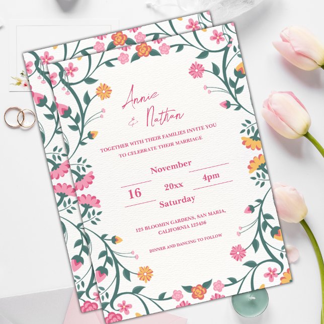 Söt Intricate Blommigt Ram bröllopsinbjudan (Pretty Intricate Floral Frame Wedding Invitation)