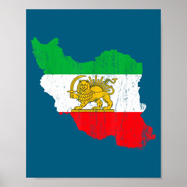 Söt Iran Flagga Karta Lejon Persisk Poster (Framsidan)