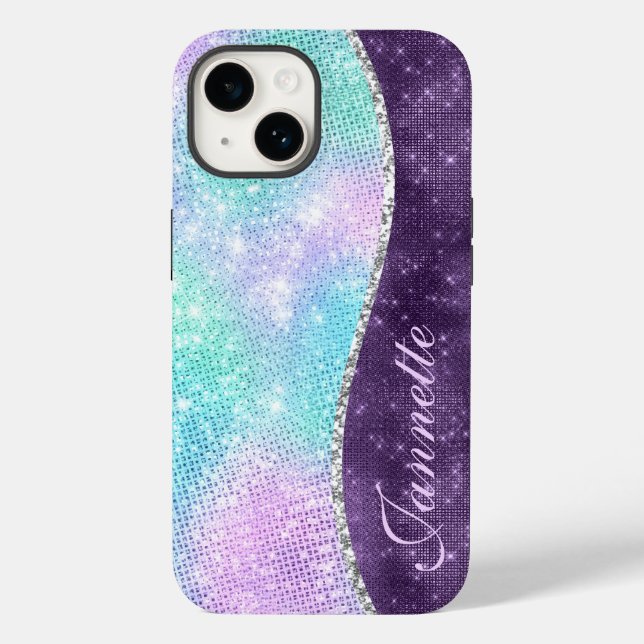 Söt Iridescent Lavendel Falsk Glitter Monogram (Baksida)