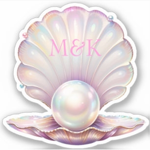 Söt Iridescent Pearl Clamshell Rosa Monogram Klistermärken