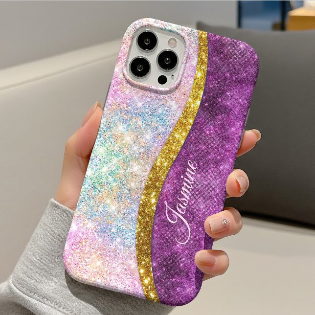 Söt iriserande fuchsia guld falskt glitter monogra (Skapare uppladdad)