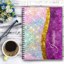 Söt iriserande fuksia guld falsk glittermonogram