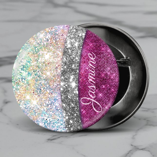 Söt iriserande rosa silver falsk glittermonogram knapp (Skapare uppladdad)