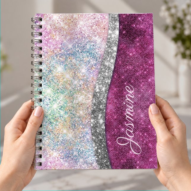 Söt iriserande rosa silver falskt glittermonogram anteckningsbok (Skapare uppladdad)