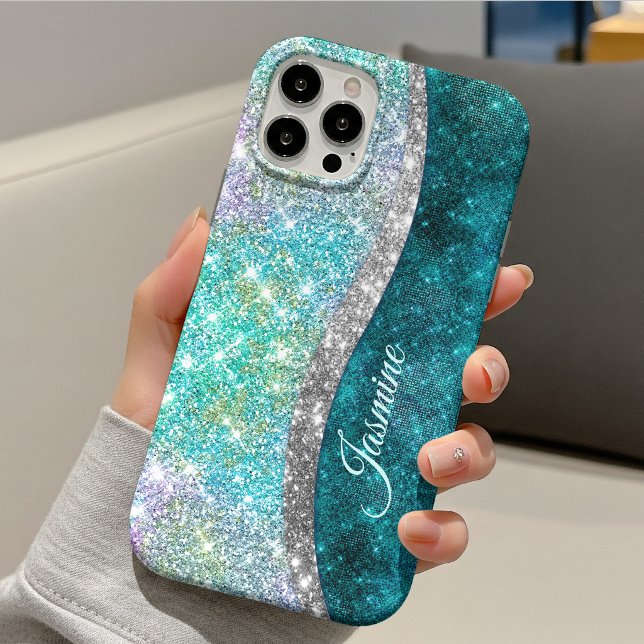 Söt iriserande turkos falsk glittermonogram (Skapare uppladdad)