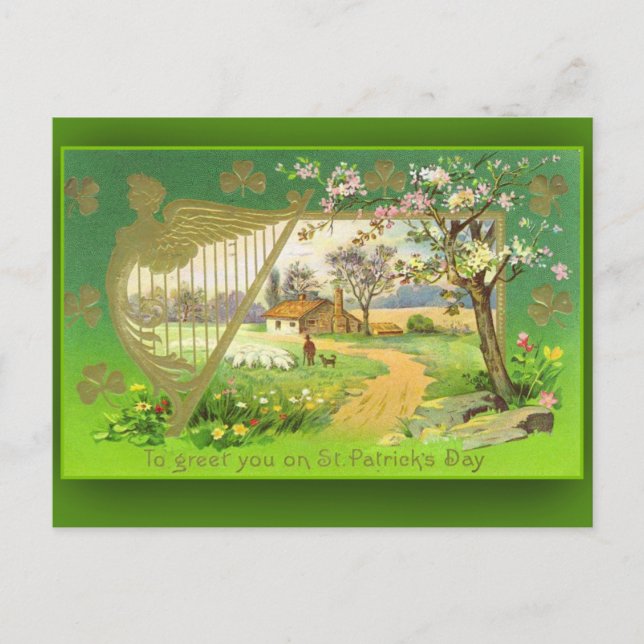 Söt Irish Countryside Illustration Card Vykort (Framsida)
