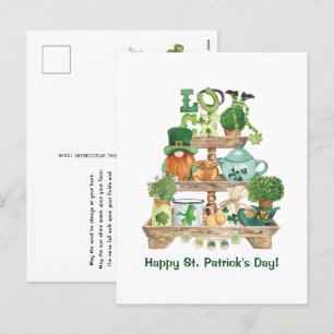 Söt irländsk prydnadsställning Glad St. Patricks d Helg Vykort