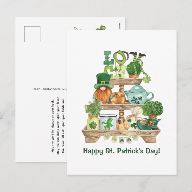 Söt irländsk prydnadsställning Glad St. Patricks d Helg Vykort (Fram/baksida)