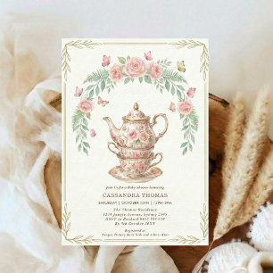Söt Is Bryggs Butterfly Floral Baby Shower Tea Inbjudningar