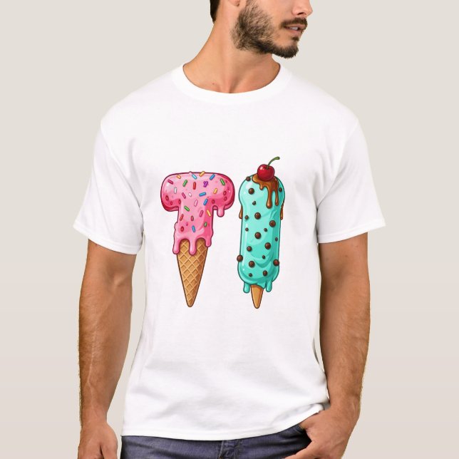 Söt is monogram Söt glass bokstav T Shirt (Framsida)