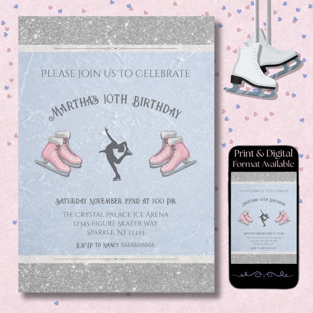 Söt Isbana Party Konståkning Födelsedag Inbjudningar (Invite guests to a party that's sure to sparkle with Figure Skater Birthday Party Invitations)