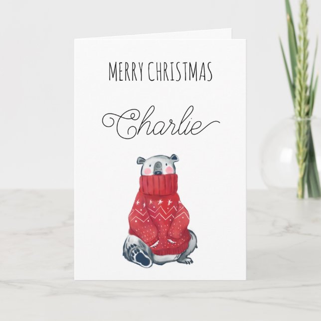 Söt Isbjörn God Jul Namn Falt Helgkort (Framsida)