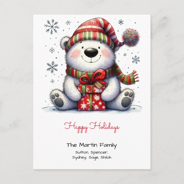 Söt isbjörn i tomteluva God Jul Vykort (Framsida)