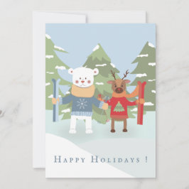 Söt isbjörn och ren platt julkort