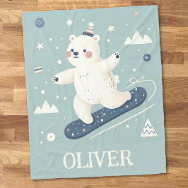 Söt isbjörn på snowboard fleecefilt
