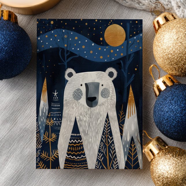Söt isbjörn vinter scen nordisk jul  vykort (Skapare uppladdad)