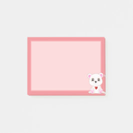 Söt isbjörnsskämtbild på ljust rosa post-it block