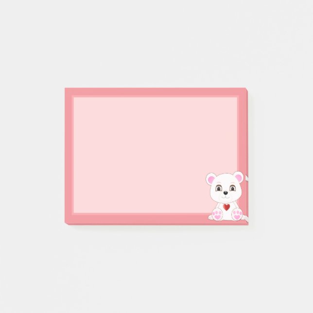 Söt isbjörnsskämtbild på ljust rosa post-it block (Framsida)