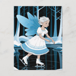 Söt isdansande älva på vinterdamm vykort