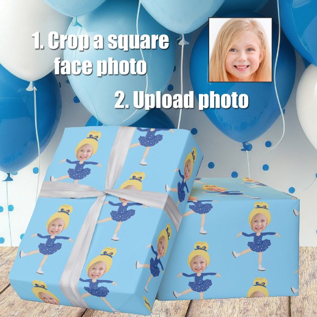 Söt isdansande flicka Anpassad fotomall Blå Presentpapper (Skapare uppladdad)