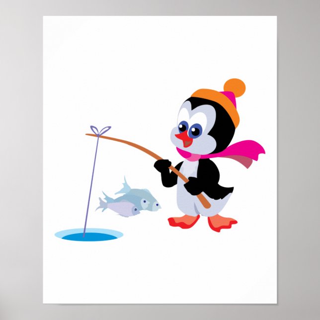 Söt isfiskande liten pingvin poster (Framsidan)