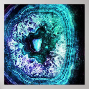 Söt Isig Turkos och Lila Geode Crystal Poster