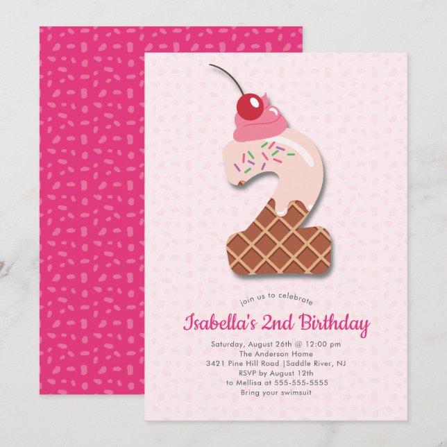 Söt iskräm, andra födelsedagsinbjudan inbjudningar (Fram/baksida)