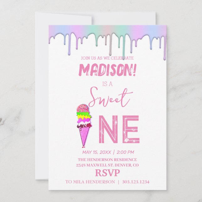 Söt iskräm, regnbåge färg, inbjudan (Framsida)