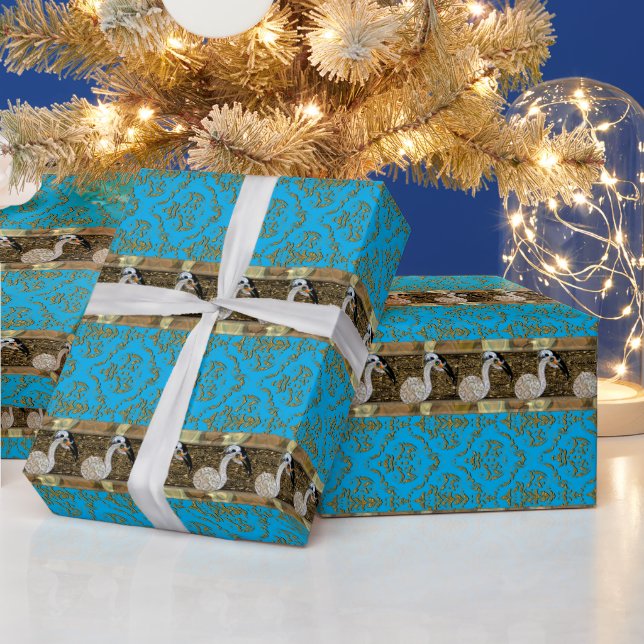 Söt Island Bird 2 Rand Wrapping Papper Presentpapper (Helgdagar)