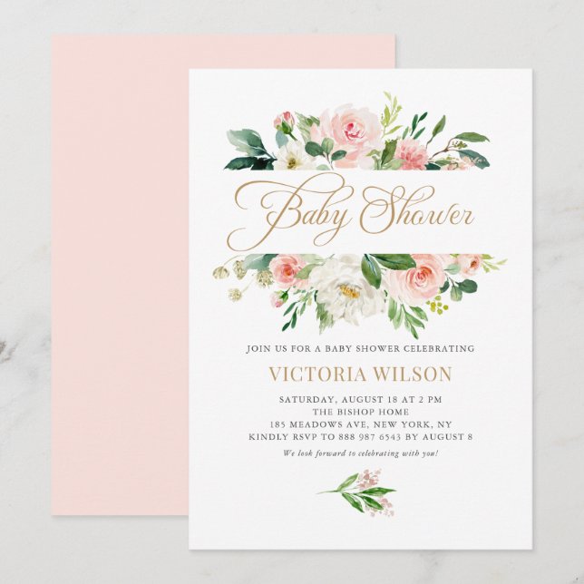 Söt  Ivory Peony Blommigt Ram Baby Shower Inbjudningar (Fram/baksida)