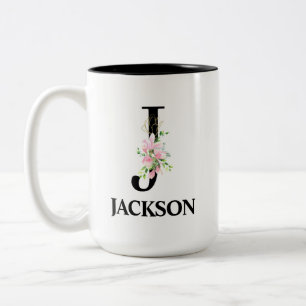 Söt J Monogrammed Initial Två-Tonad Mugg