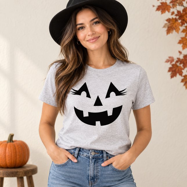 Söt Jack O Lantern-fransar Grå Dam Halloween Tröja (Skapare uppladdad)