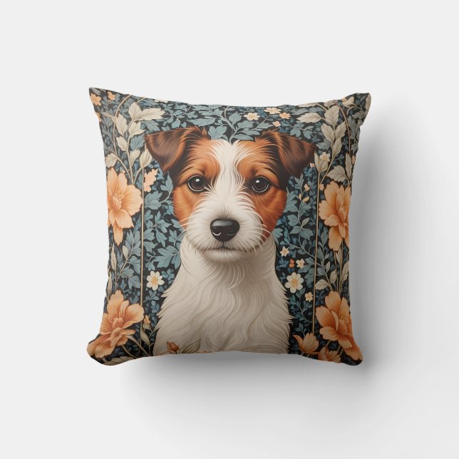 Söt Jack Russell Terrier William Morris Inspirerad Kudde (Framsida)