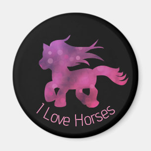 Söt jag älskar hästar Söt glamourös rosa häst Magnet
