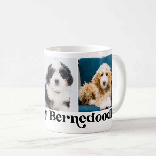 Söt jag älskar min Bernedoodle 3 foto mall Kaffemugg (Framsida höger)