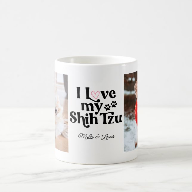 Söt jag älskar min Shih Tzu-hund 2 foto mall Kaffemugg (Center)