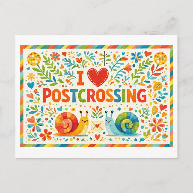Söt "Jag älskar Postcrossing" vykort (Framsida)