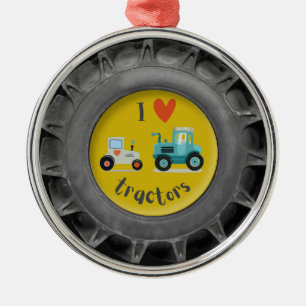 Söt jag älskar traktor däck liten pojke prydnad julgransprydnad metall