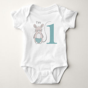 Söt "Jag är 1" Rolig Mus Blå T Shirt