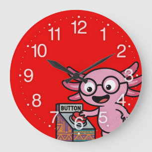 Söt jag Axolotl Frågor aztec Oh Nej röd knapp Stor Klocka