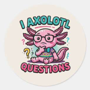Söt jag Axolotl Frågor aztekisk nörd med glasögon Runt Klistermärke