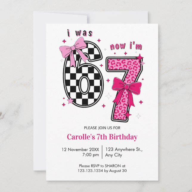 Söt jag var 6 nu är jag 7 födelsedag inbjudningar (Framsida)