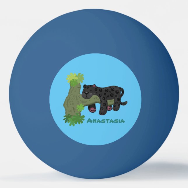 Söt jaguar svart panter katt serieillustration pingisboll (Framsidan)