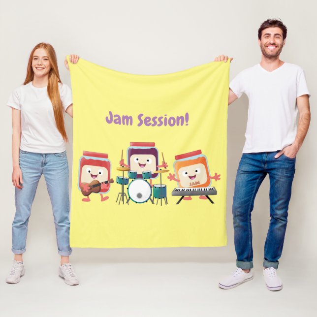 Söt jam session tecknad musiker humor fleecefilt (På plats)