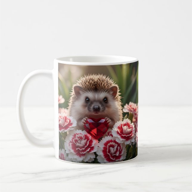 Söt januari-igelkott med granatäpplehjärta kaffemugg (Vänster)