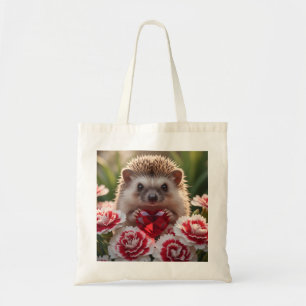 Söt januari-igelkott med granatäpplehjärta tygkasse