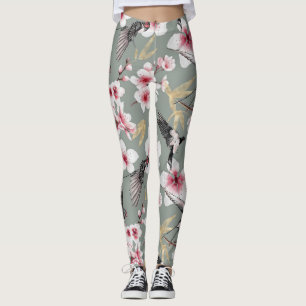 Söt Japans Rosa Cherry Blommar Mönster Leggings